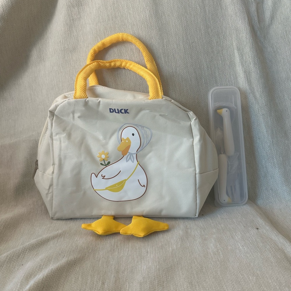 Duck Print Tote Bag with Yellow Handles
